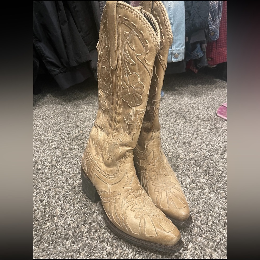 Lane floral westerner boots cowgirl size 5 - vintage genuine leather